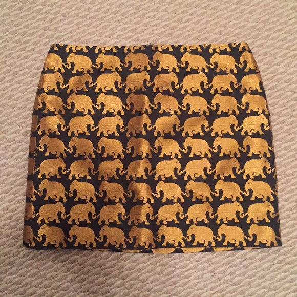 J CREW sz 2 elephant gold & black jacquard SKIRT - Picture 3 of 6